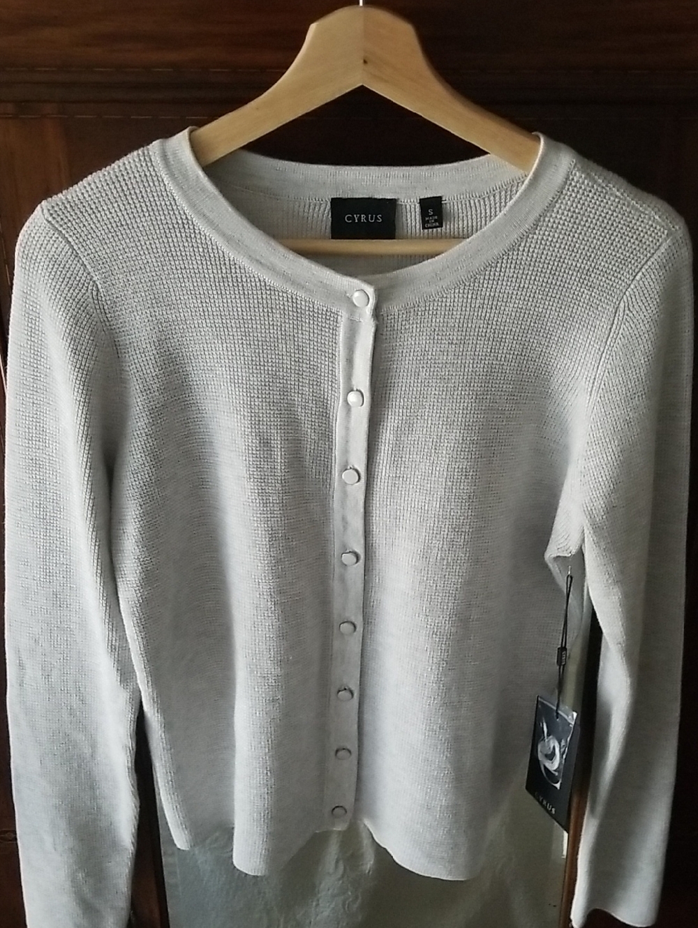 NEW! Cyrus Light Gray Button-Front Waffle Knit Cardigan